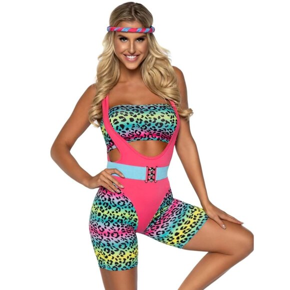 Cardio Cutie 80s Aerobic Costume for Women – 4 Piece Halloween Outfit - Picture 1 of 2